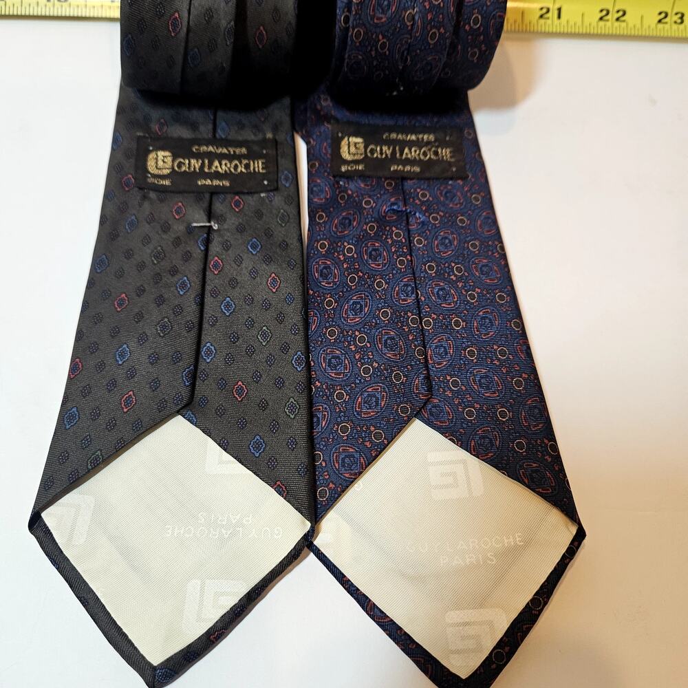 Lot of 2 Vintage Guy Laroche Paris 100% Silk Ties - Geometric & Medallion